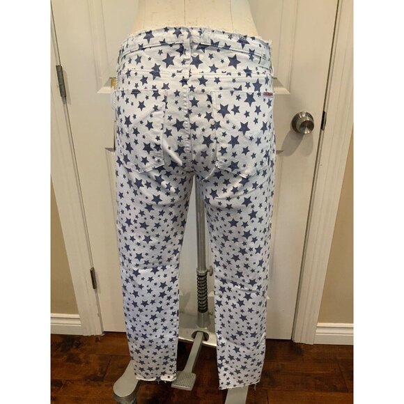 Hudson White W/Blue Star Print Cropped Distressed Skinny Jeans , Size 29, NWT! - Picture 7 of 11